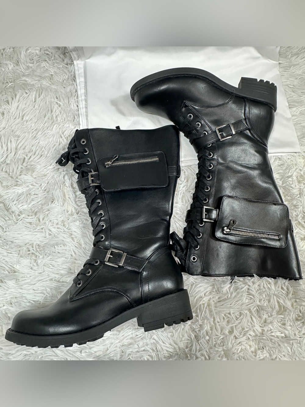 Torrid Women’s Black Combat Boots 10 WW Wide Lace Up Buckle Zipper Pouch - Picture 4 of 14